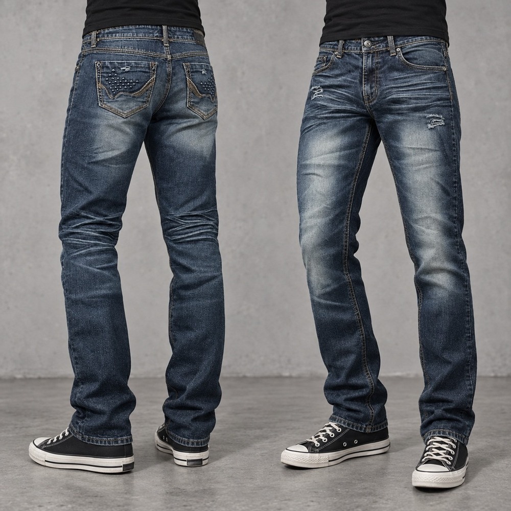32x30 Blue Faded Distressed Embroidered Slim Straight Jeans Y2K